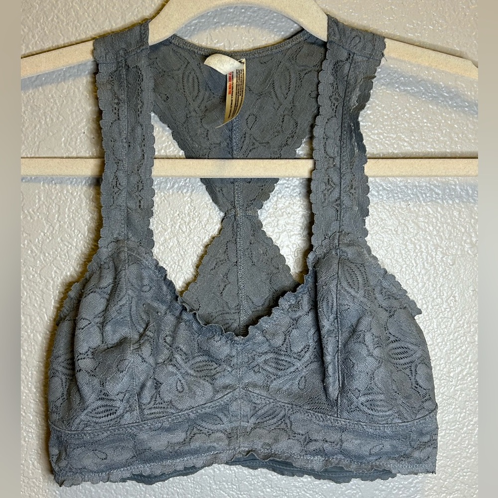 Free People Intimatly Galloon Lace Racerback Bralette Graphite Gray Size XS